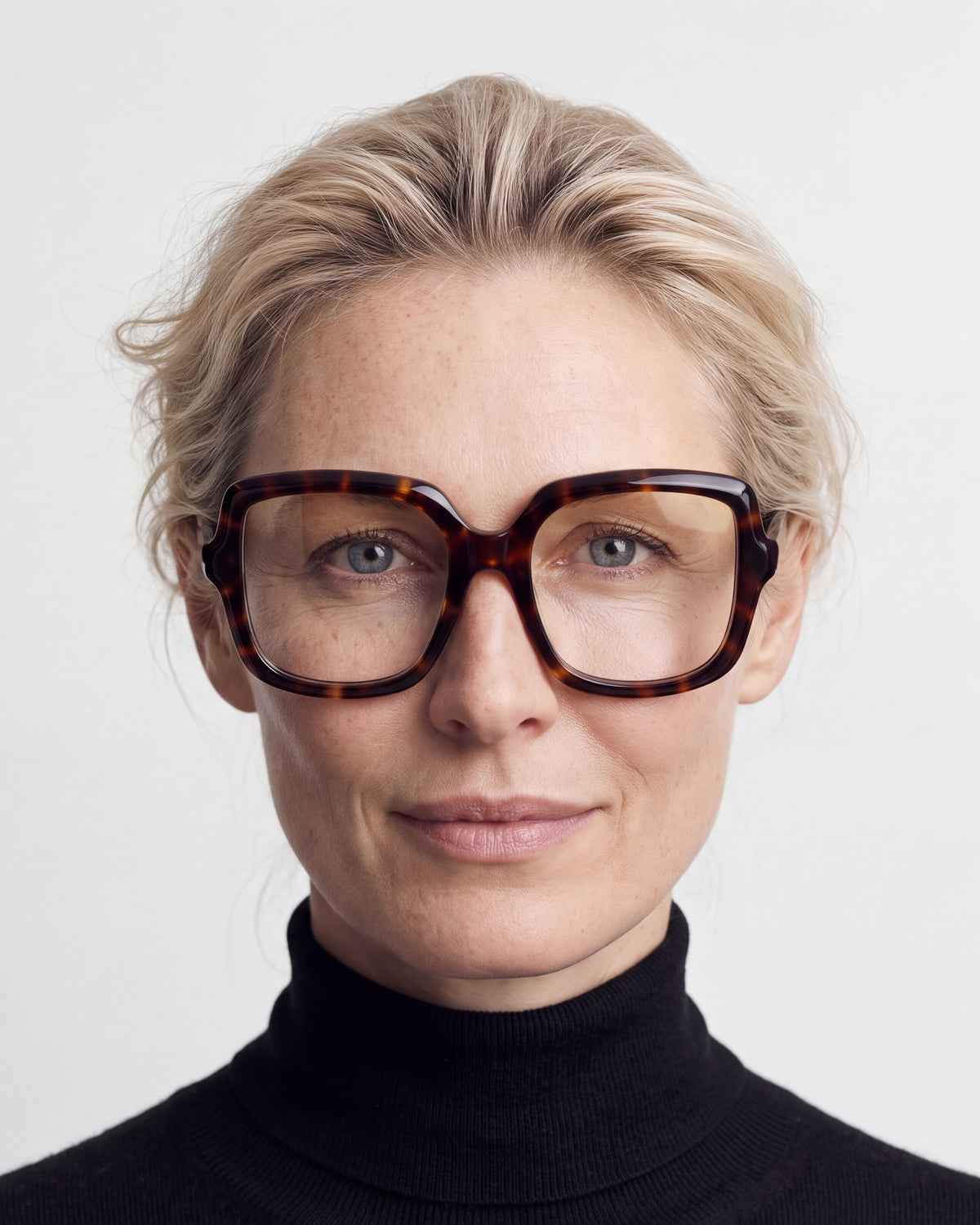 Elara in tortoiseshell, worn, Dawn lenses